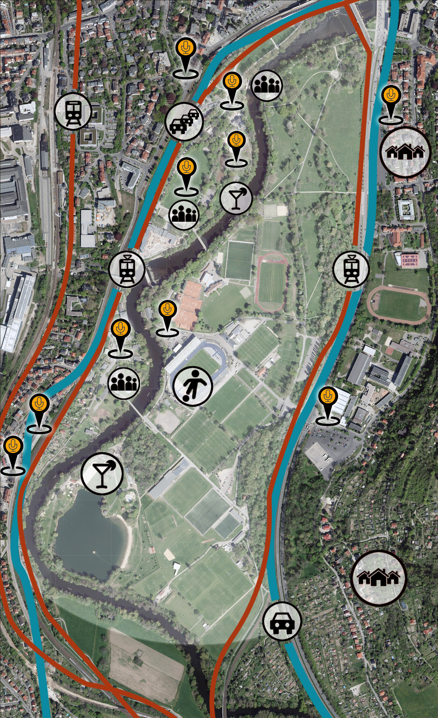 Stadtkarte Jena mit typischen Lärmpunkten 