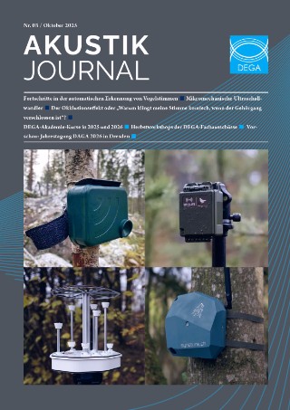 Titelblatt des Akustik Journal mit vier Sensorkästen