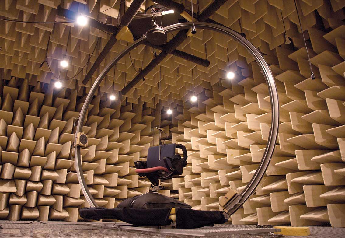 Reflexionsarmer Raum mit Testaufbau