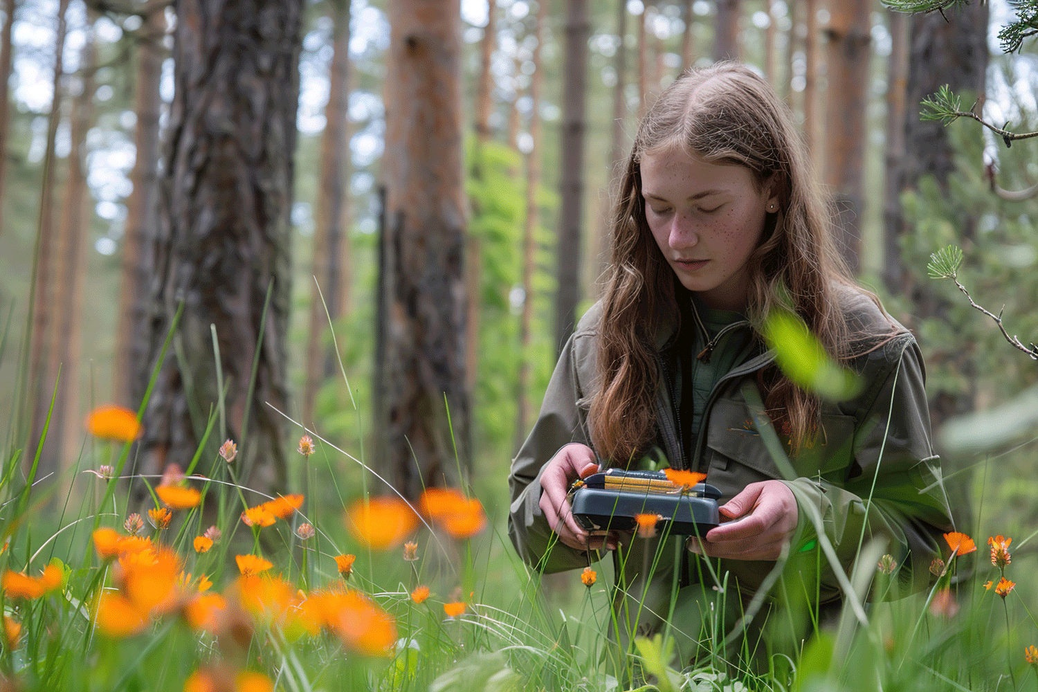Wissenschaftlerin kalibiriert Umweltsensoren in der Natur